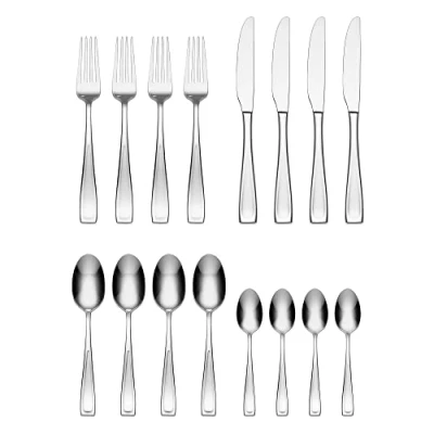 Image of Oneida Moda 16 piece Stainless Steel Cutlery Set, Heavy Weight &amp; Mirror Finish, Rust Resistant Dishwasher Safe, Includes 4 Dinner Knives, Table Forks, Dessert Spoons Tea