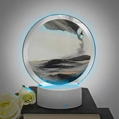 Image of Lesser &amp; Pavey Quicksand Lamp with Light for Decor Rotatable Moving Sand Art Night Artistic Gift Home Desk Black White