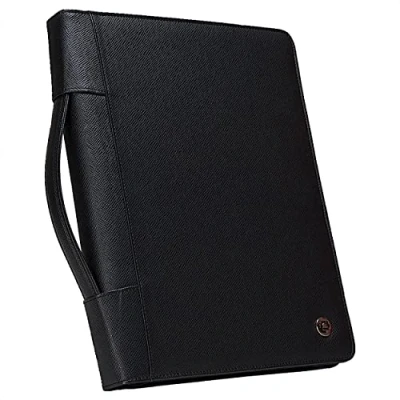 Image of Case it Executive Zipper Padfolio with Removable 3 Ring Binder and Letter Size Writing Pad, Pebbled Faux Leather Black (PAD 40)