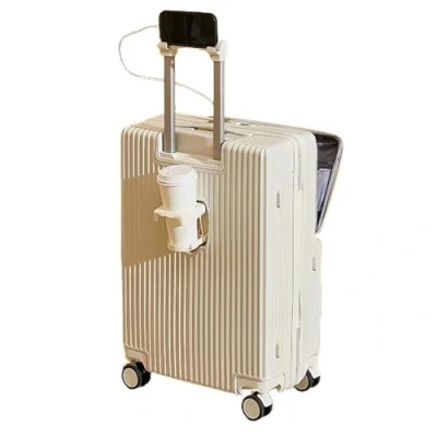 Image of Meoky suitcase hard shell lightweight USB socket with beverage rack suitcase,White,24in