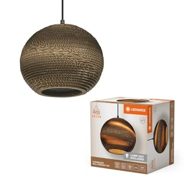 Image of LEDVANCE pendant light Ball, Ø 26 cm, brown, corrugated cardboard, E27