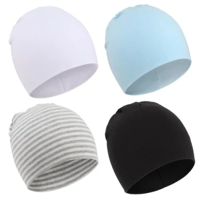Image of DRESHOW 4 Pieces Baby Beanie Newborn Toddler Soft Cute Knit Hat Hospital Hats for Boys Bear Ears Infant
