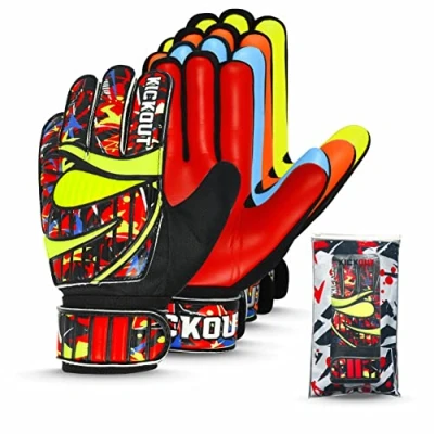 Image of Kickout Premium Goalkeeper Gloves Funky Goalkeeping With 3mm Latex for Super Grip &amp; Protection Adults, Kids, Boys Glove Football Goalie (Size 8 suitable size M L adult, Red)