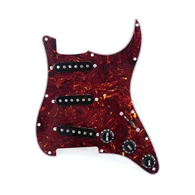Image of Musiclily 11 Hole SSS Pre wired Pickguard Strat Loaded with Single Coil Pickups Set for Style Electric Guitar,4 Ply Tortoise Shell