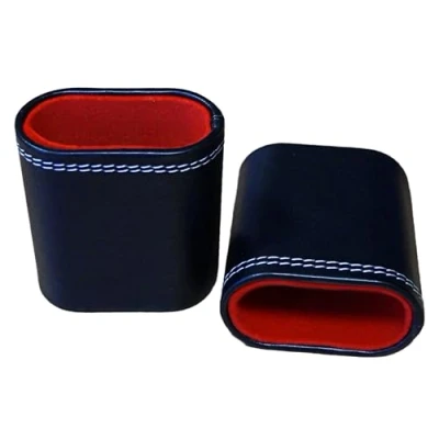 Image of PrimoGames Dice Cups Set of 2, Black/Red Elegant Faux Leather Exterior with Fleece Lining for Games