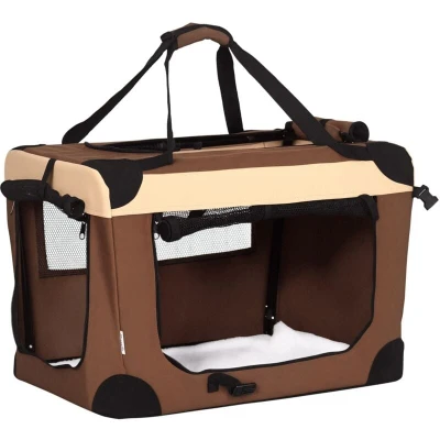 Image of PawHut 60cm Foldable Pet Carrier Bag Soft Travel Dog Crate, Portable Cat w/ Cushion, for Cats and Miniature Dogs Brown