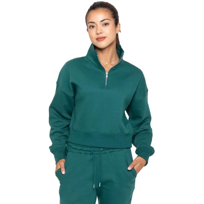 Image of 989Zé ENZO Womens Sweatshirt Half Zip Long Sleeve Casual Funnel Neck Pullover Jumper EZLFN623 FOR GREEN XL