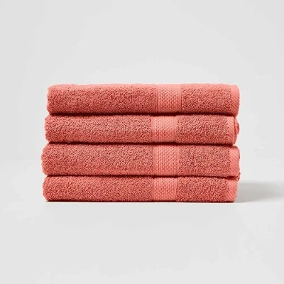 Image of HOMESCAPES Burnt Orange Turkish Cotton Set of 4 Bath Towels Super Soft Thick &amp; Absorbent 500 GSM Towel Heavy Weight for everyday Luxury