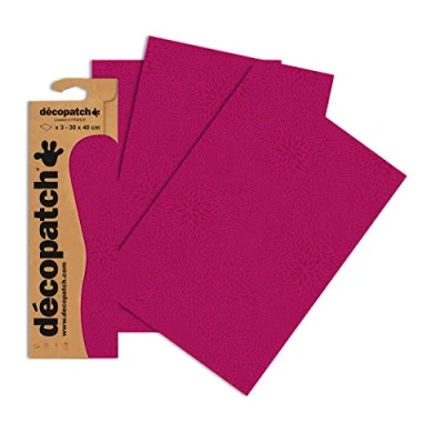 Image of Décopatch Ref C653O Dark Pink Burst Pattern Paper Pack Each Sheet 30 x 40cm, of 3 Sheets Best Used With Décopach Glue &amp; Varnish,