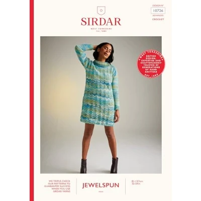 Image of Sirdar Jewelspun Aran Crochet Pattern 10726 Ladies Sweater Dress