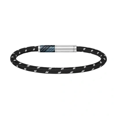Image of Police Plaint Mens Stainless Steel Black &amp; Charcoal Emblem Woven Cord Bracelet