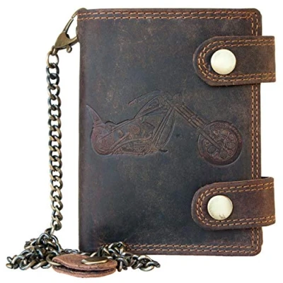 Image of FLW Wild Genuine Leather Biker&#039;s Wallet with RFID (Data Protection), Two Buckles and a Metal Chain