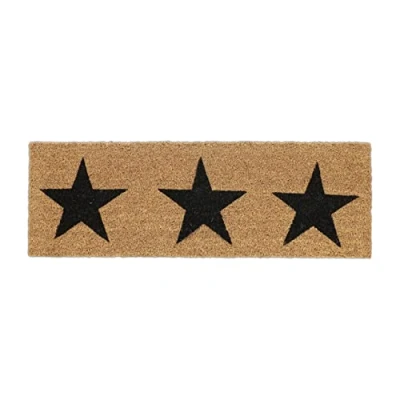Image of Relaxdays Stars Print Welcome Doormat Rubber, 75 x 25 cm, Door Mat Inside &amp; Outside, Non Slip, Coir/Black, 80% coconut 20% plastic