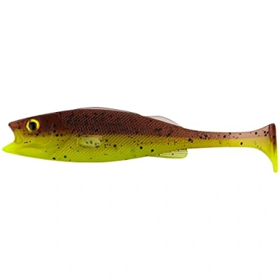 Image of LMAB KØFI Perch Shad 11 cm Softbait Paddle Tail Lure Soft plastic fish for predator fishing angling perch, zander and pike Color Green Pumpkin Chartreuse