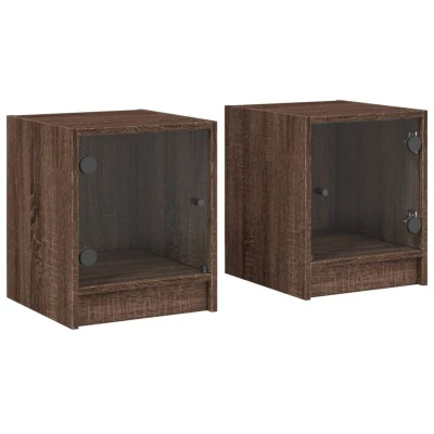 Image of vidaXL Bedside Cabinets with Glass Doors 2 pcs Brown Oak 35x37x42 cm