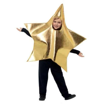 Image of Smiffys Shining Star Costume, Gold With Tabard, Suitable for all Ages Up to 7 Years, Christmas Children&#039;s Fancy Dress, Xmas Dress Costumes