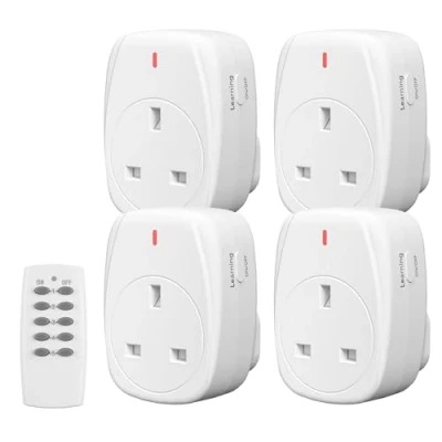 Image of HBN 13A/3120W Remote Control Plug Sockets,Wireless Sockets for Christmas Light,Wireless Light Switch with 30m/100ft Operating Range,4 Pack and 1