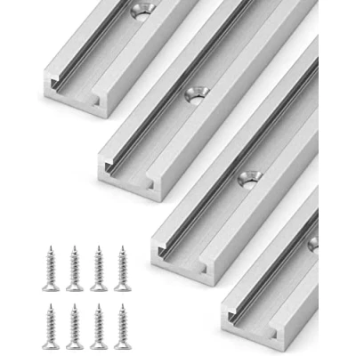 Image of QWORK® T Track Slot Miter 12 Inch 300mm, Aluminum Alloy Jig Fixture Double Cut Design for Table Saw Router Woodworking Tool, 19 x 10 mm, 4 Pcs
