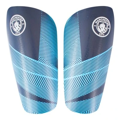 Image of Hy Pro Officially Licensed Manchester City F.C. Shin Pad, Youth Guard, Breathable, Lightweight, Durable, Protective Gear, Man Merchandise, Great Football Gift Idea