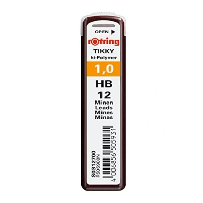 Image of rOtring Tikky Mechanical Pencil Lead Refills, 1.0mm, HB, 10 Count (120 leads)