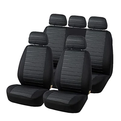 Image of TOYOUN Universal Car Seat Covers Full Set Cloth Auto for Most Sedans, Vans, SUVs, Trucks, Protector Front and Rear Back kit, Gray