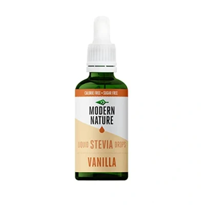 Image of Modern Nature Vanilla Flavour Drops Liquid Stevia Sweetner Zero Calorie Sugar Free Coffee Syrup Alternative For Flavoured Coffee, Protein Powder, Yoghurt, Tea Vegan, Keto Sweetener 50ml