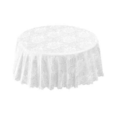 Image of Emma Barclay Damask Rose Jacquard Table Cloth in White 70&quot; (178cm) Round