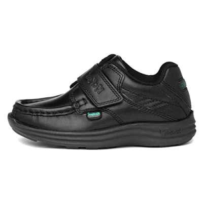 Image of Kickers Boy&#039;s Reasan Single Strap Black Leather School Shoes, 5 UK Child