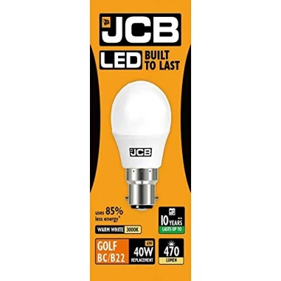 Image of JCB 6w LED B22 Golf Ball Bulbs Bayonet, 40w Incandescent Bulb Equivalent, 470lm, Warm White 3000k , Non Dimmable, Bayonet Bulb, Balls Light Bulbs, 220 240v