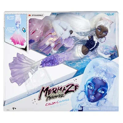 Image of Mermaze Mermaidz Winter Waves CRYSTABELLA Includes Mermaid Fashion Doll, Colour Change Fin, Glitter Filled Tail, and Accessories For Kids Collectors Ages 4+, Pink,Purple,White