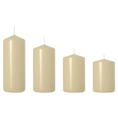 Image of Set of 4 Pillar Candles, Votive Decorative Household Unscented, Natural Vegan Wax, Clean Burn, Long Burning Time Advent Wreath, Christmas, etc. (Ecru, Matt)
