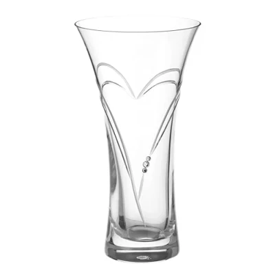 Image of DIAMANTE Swarovski Trumpet Flared Crystal Vase &quot;Hearts&quot; Hand Cut 22cm