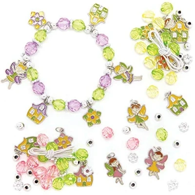 Image of Baker Ross AX908 Fairy Bracelet Kits Pack of 3, Bead Jewellery Arts and Crafts, Perfect for Party Bags Gifts, Ideal Kids Accessory, Silver