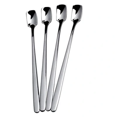 Image of Tea Spoons, 4 Pcs Coffee Spoons Stainless Steel Square Dessert Long Handle for Hot Chocolate Ice Latte Espresso