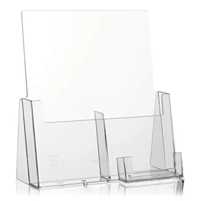 Image of Brochure Stand for Flyer in DIN Long Format with 2 Compartments and Extra Business Card Holder/DIN Long/Visi Holder