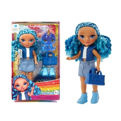 Image of Rainbow High Littles Sapphire Bradshaw Small, Posable Fashion Doll Blue 14 cm Tall with Purse and Magical Pet Yeti Suitable for Kids Collectors