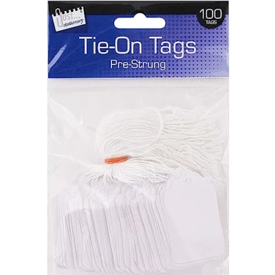 Image of 100 Tie On Tags Pre Strung White Paper Card Label Gift, Price Labels with String