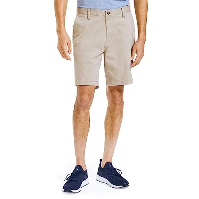 Image of Nautica Men&#039;s Classic Fit Flat Front Stretch Solid Chino 8.5&quot; Deck Shorts Casual, True Khaki, 38