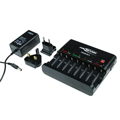Image of ANSMANN Powerline 8 battery charger with UK &amp; EU Plugs and LED lights