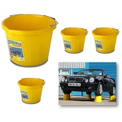 Image of Likimen Home 4 X Invincible Heavy Duty Strong Large Yellow Builders Bucket Water Mixing Tub