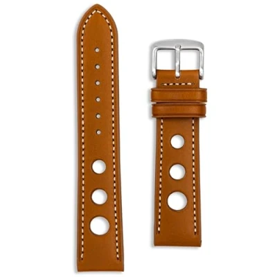 Image of Luxury Leather Rally Style Watch Strap 20mm Black White Stitching Tool and Spring Bars Included (20mm, Black)