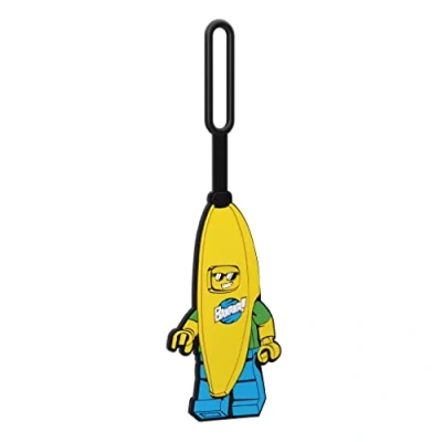 Image of Lego Silicone Luggage Tag for Travel, Suitcase, Backpack, Summer Beach Bag Banana Guy (53057), Writable Surface on Back Identification. Measures Approx. 6.5&quot;