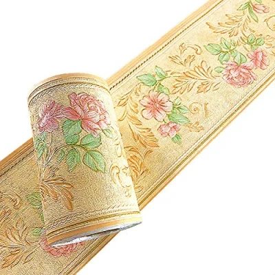 Image of Simplemuji Self Adhesive PVC Vintage Flower 3D Waterproof Wall Border Decor Removable Kitchen Bathroom Tiles Stciker 10CM by 5M (Yellow)