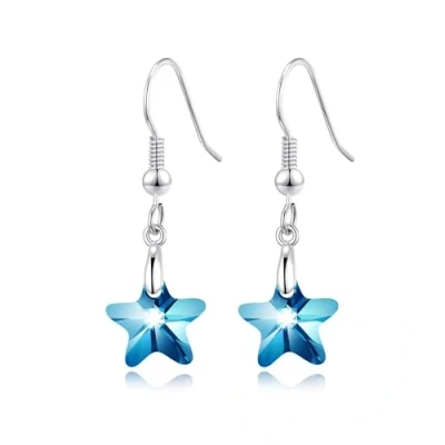 Image of Philip Jones Sterling Silver Aquamarine Star Earrings Created with Zircondia® Crystals