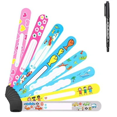 Image of Vicloon Safety Wristband Bracelets, 8 Pcs Child Kids ID Bracelet with Pen for Emergency Bracelet, Anti Lost Waterproof Reusable Children Boys Girls Toddler Baby