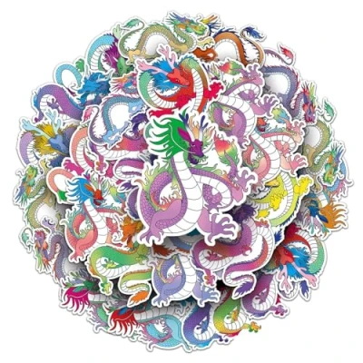Image of Chinese Dragon Stickers for Laptop (50 PCS),Gift Children Teens Adults Girl Boys,Waterproof Water Bottle,Dragon Vinyl Scrapbook,Skateboard,Bike,Phone,Dairy