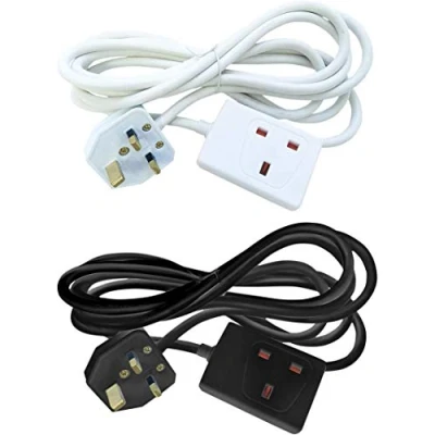 Image of Netagon Single 1 Gang 13A Extension Lead Cable Electric UK Mains Plug Socket Available in Black, White &amp; Various Sizes (5 Metre, Black)