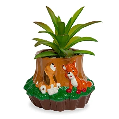 Image of Disney the Fox and Hound 4 Inch Mini Planter With Artificial Succulent