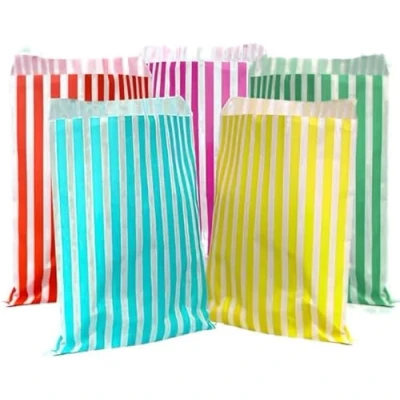 Image of AMD Nexus 100 5&quot; x 7&quot; Striped Candy Sweet Paper Bags Wedding Buffet Favour Cake Gift Pick n Mix Shop Premium Quality UK Made (Blue)