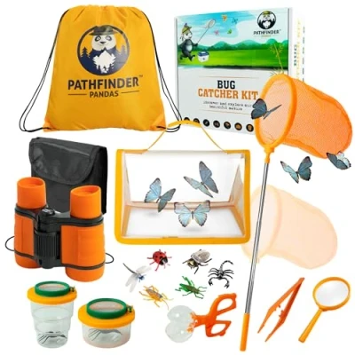 Image of Bug Hunting Kits for Children with Kids Binoculars, Butterfly Net, Big Viewer, Catcher Kids, Magnifying Glass, Plastic Bugs &amp; More Explorer Kit Educational Toys Boys Girls